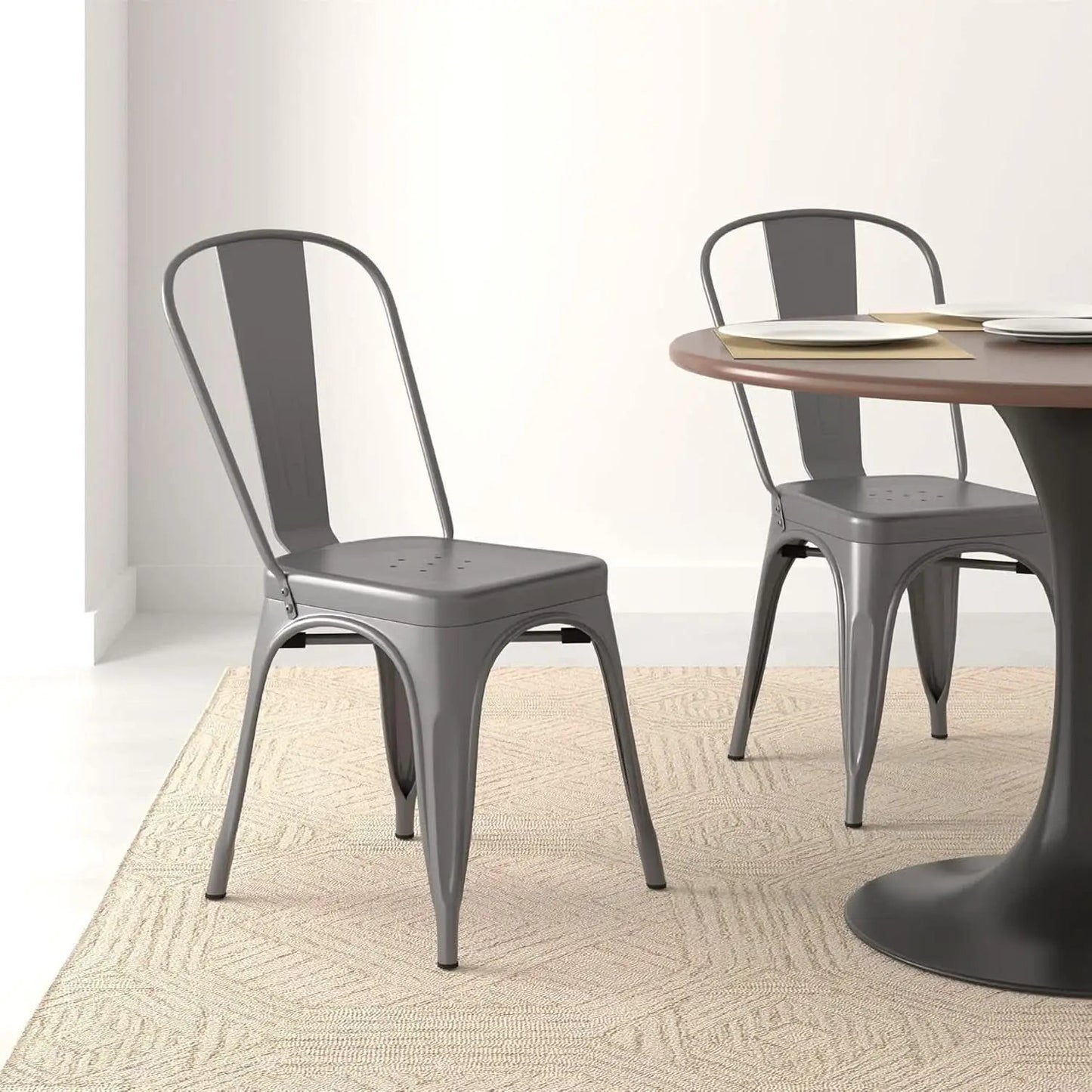 Dark Grey Metal Dining Chairs Set Of Four Durable X Bar Design from PriceLows™