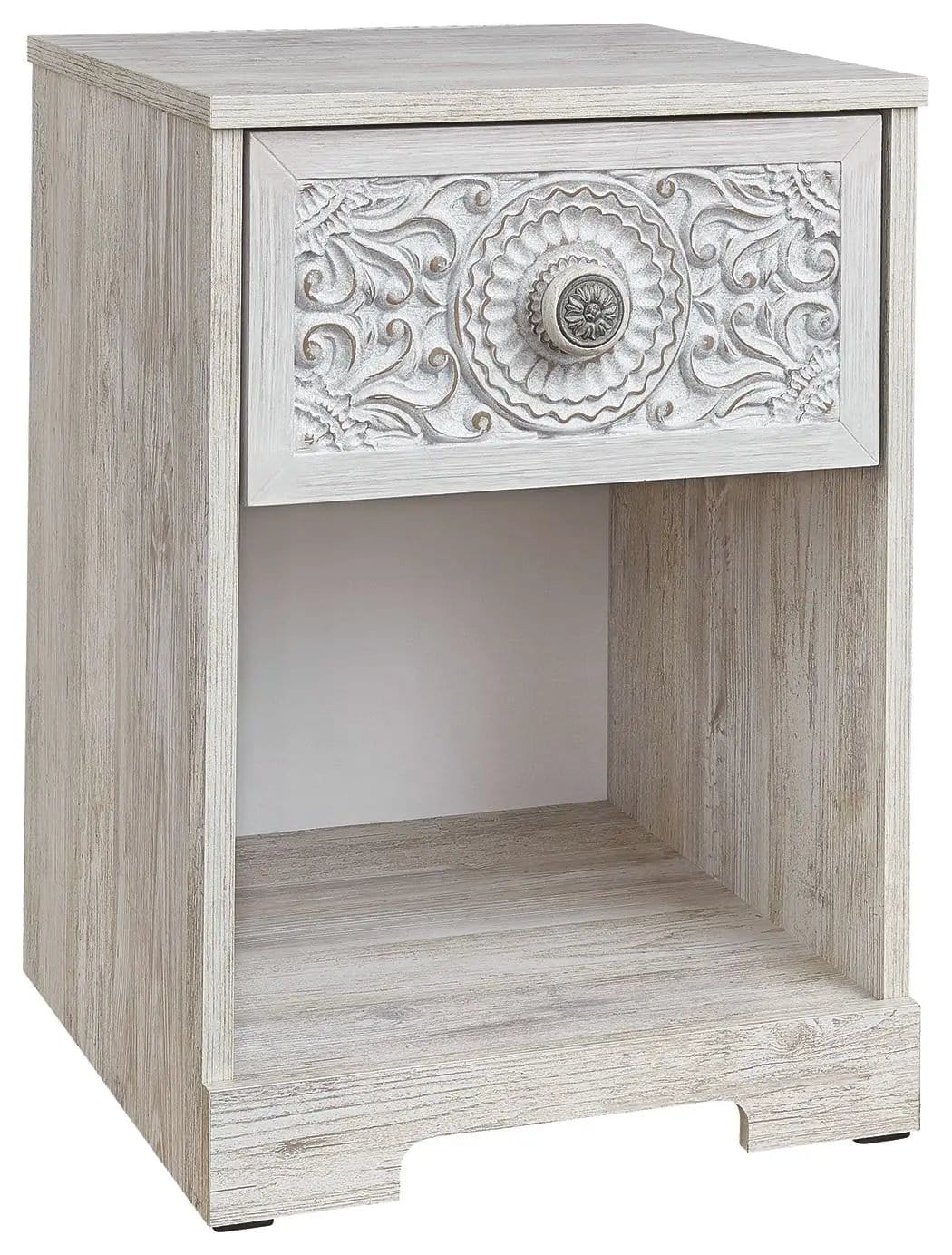 Paxberry One Drawer Night Stand Accent Nightstand | 15.79 x 16.34 x 22.09 in | Engineered Wood & Mdf | Whitewash