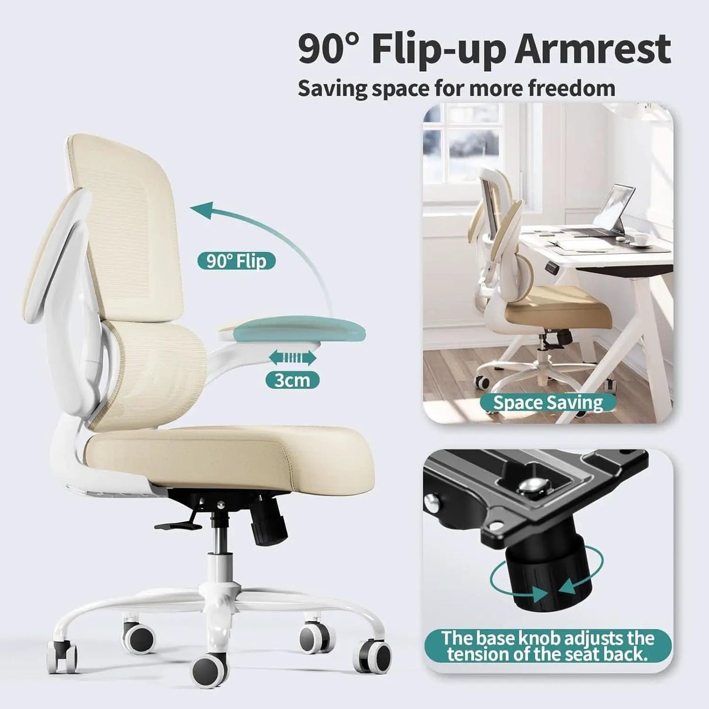 Ergonomic Office Chair With Mesh Back 330 Lb Capacity Beige from PriceLows™