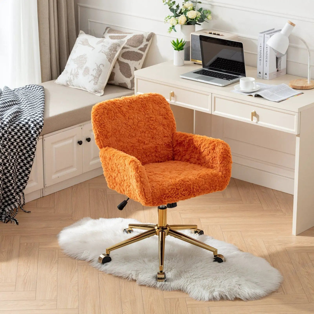 Office Chair | Adjustable Height | Reclining Faux Fur Seat | Large