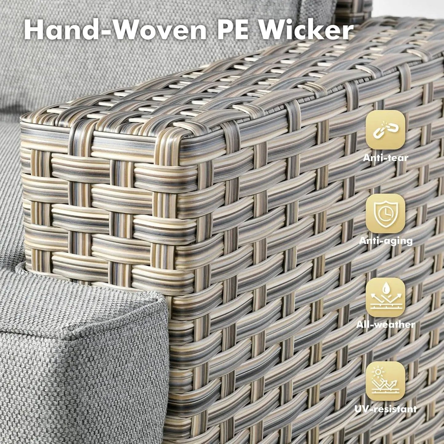 Dark Gray Wicker Patio Furniture Set 6 Pieces Cushioned from PriceLows™
