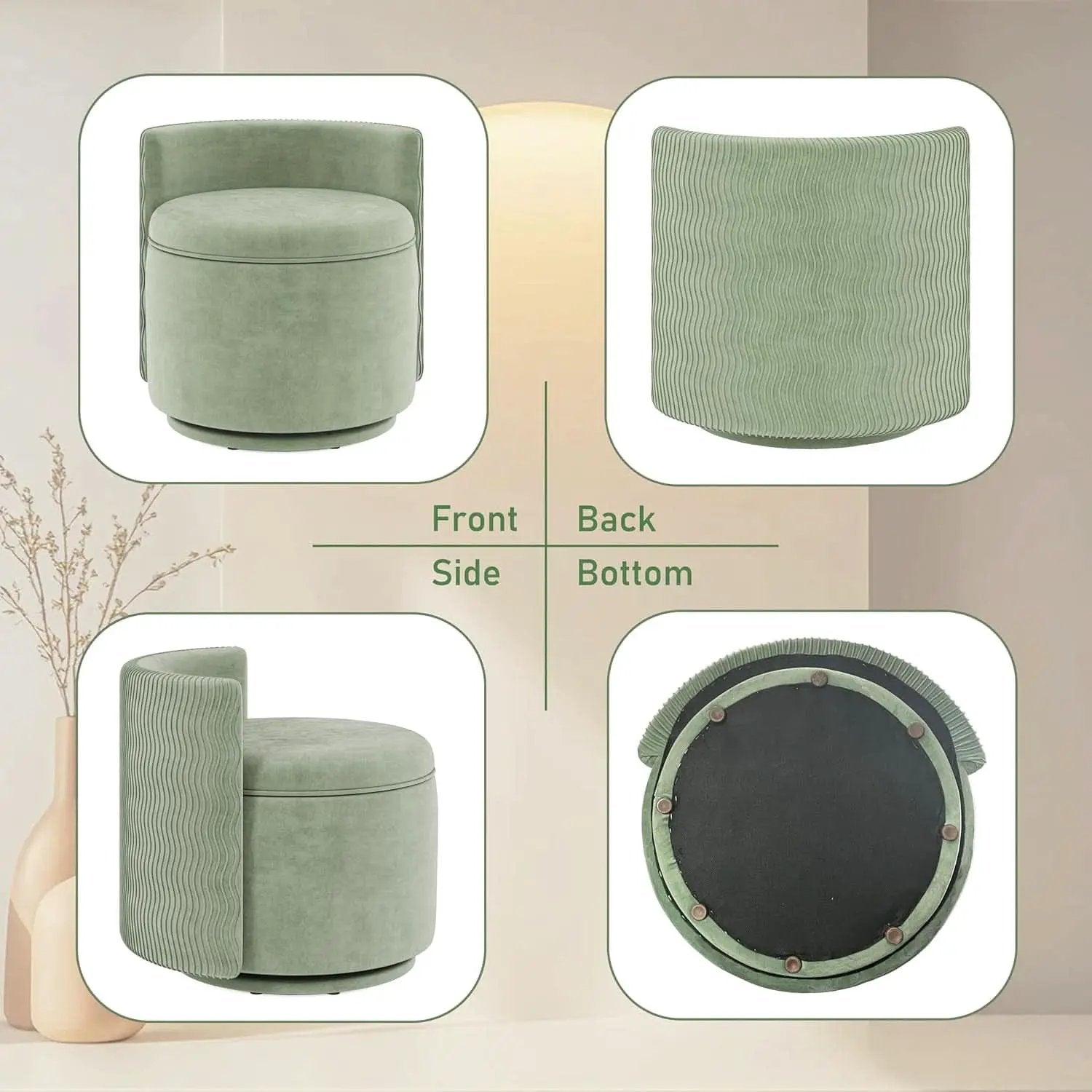 Emerald Velvet Vanity Ottoman With 360DegreeSwivel from PriceLows™
