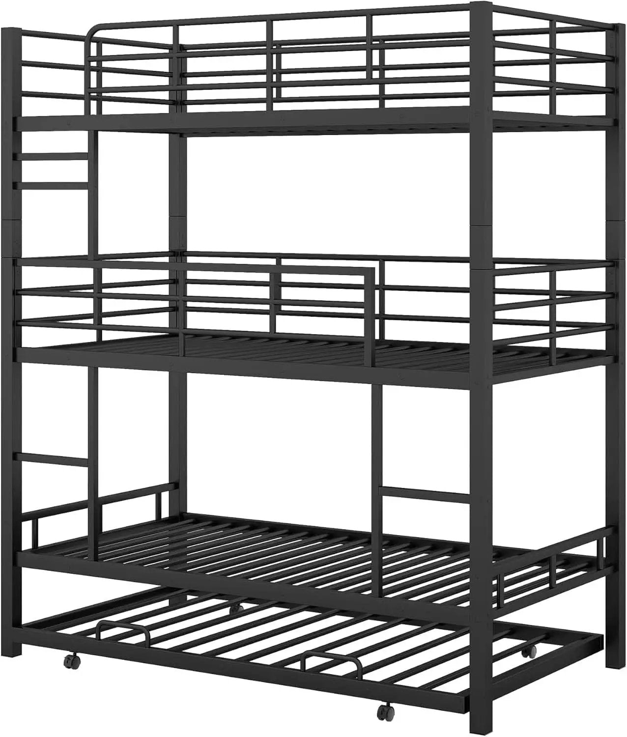 Metal Twin Size Triple Bunk Bed with Trundle, Black for Kids from PriceLows™