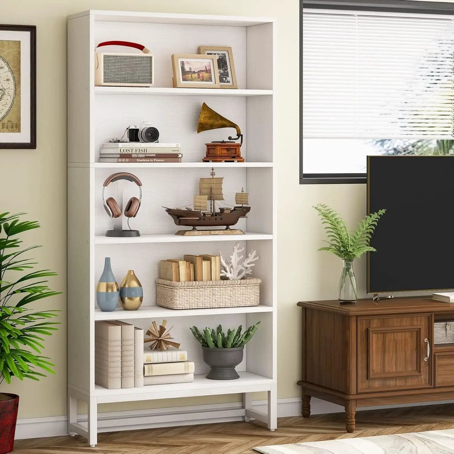 Tall 70.8 Inch Bookcase 5 Tier Heavy Freestanding White from PriceLows™