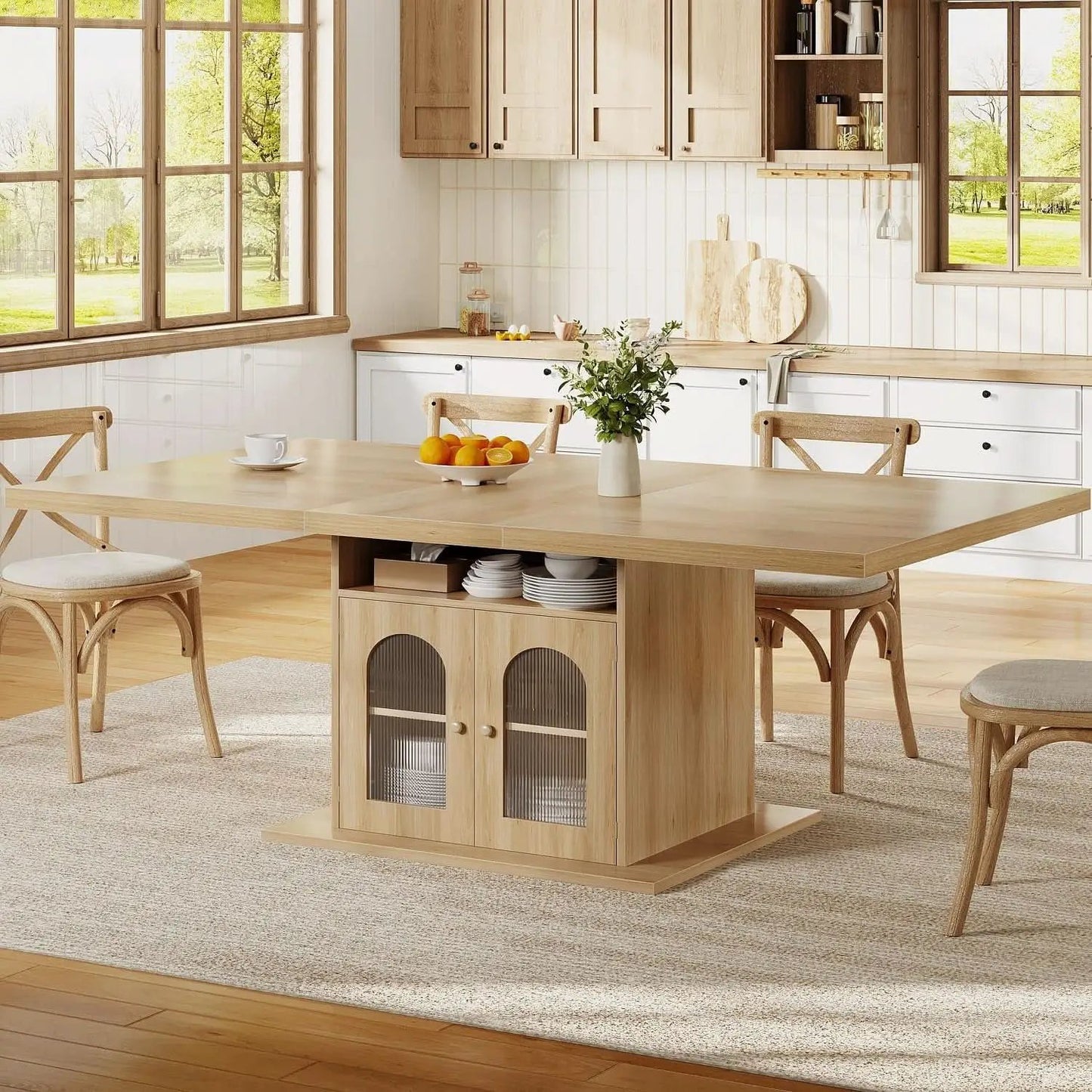 63 Inch Light Oak Farmhouse Dining Table For Four To Six from PriceLows™