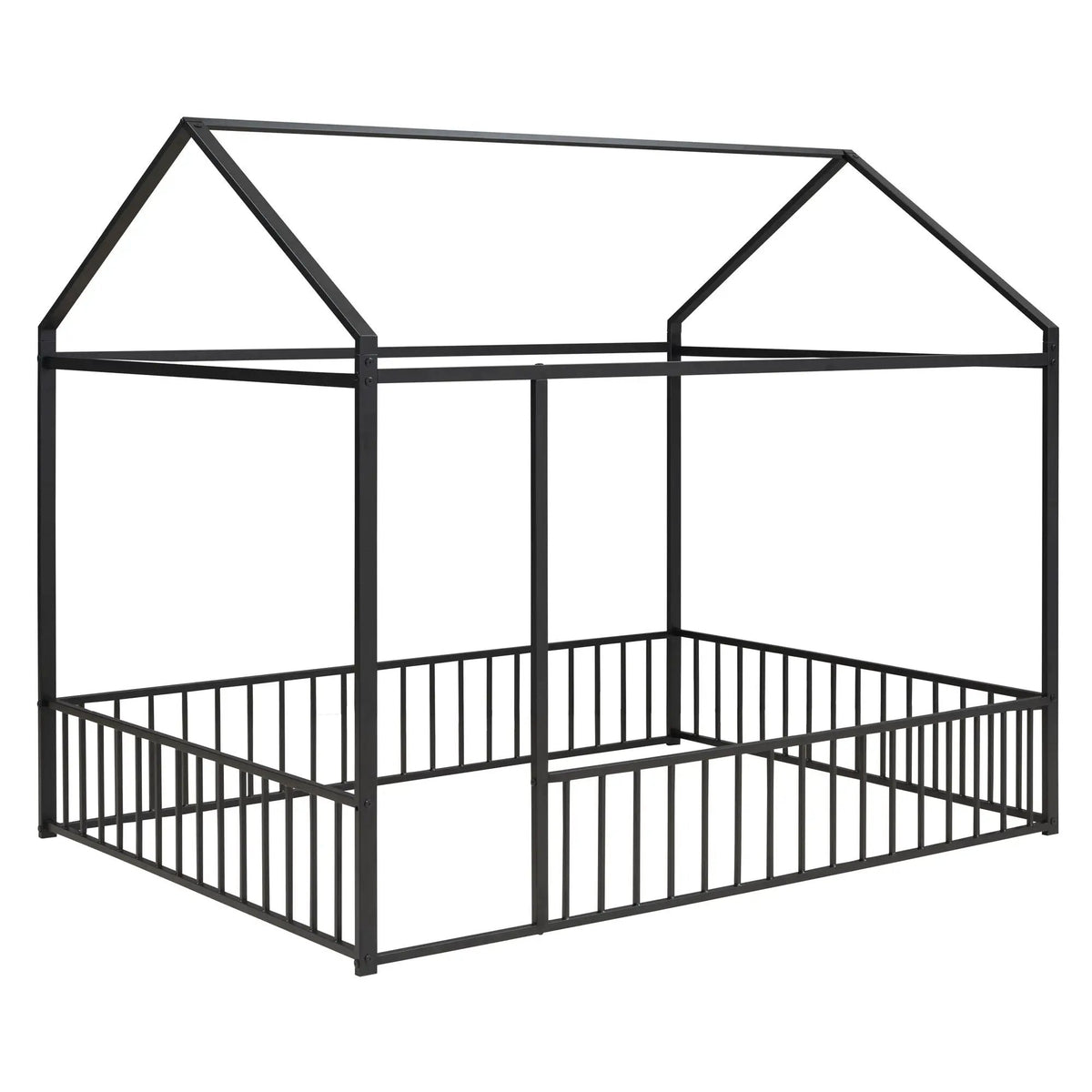 Kids Metal Bed Frame | Roof And Side Fence | Semi Enclosed Space | Three Colors