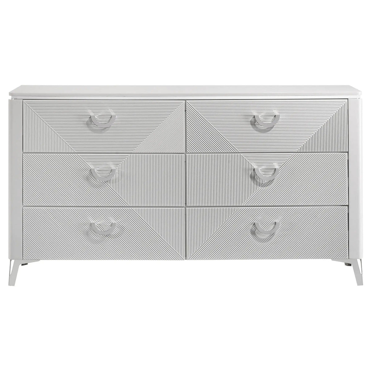 Cassia 6-drawer Bedroom Dresser Cabinet White High Gloss | 63 x 17.75 x 35.25 in | Metal | Bedroom