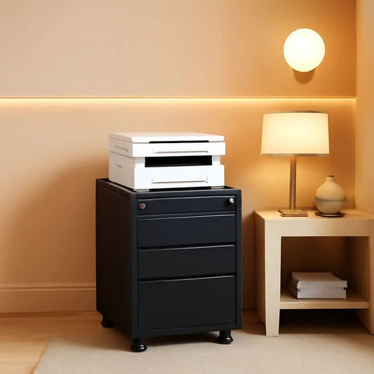 Compact Black Mobile Filing Cabinet Lockable With Drawers from PriceLows™