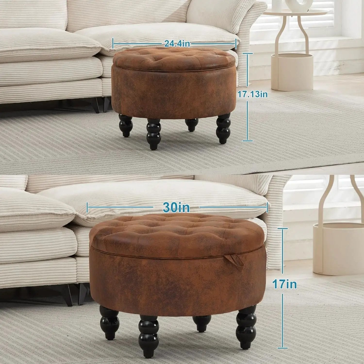 24 Inch Upholstered Storage Ottoman Featuring Tray from PriceLows™