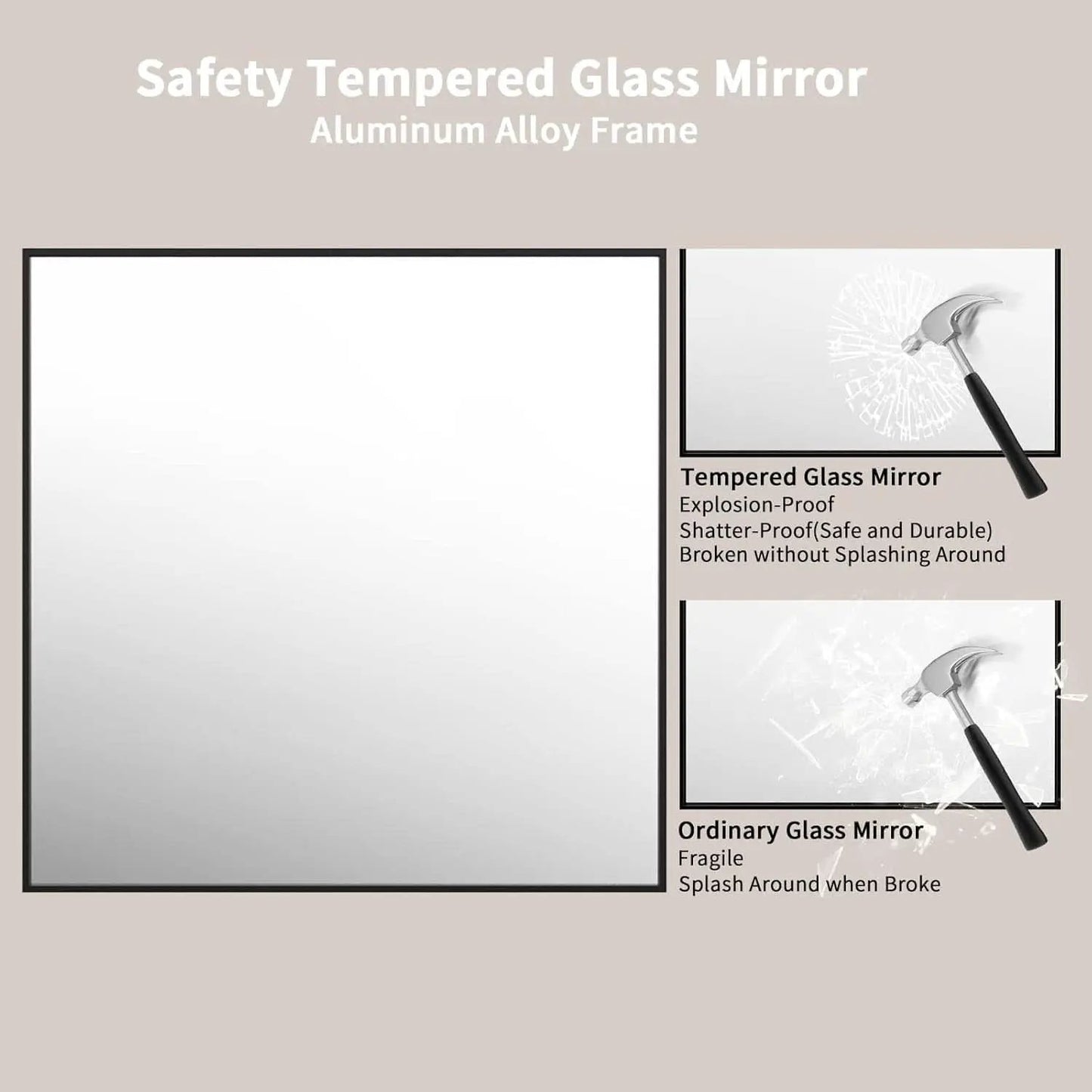36 Inch Black Rectangle Bathroom Mirror With Tempered Glass from PriceLows™