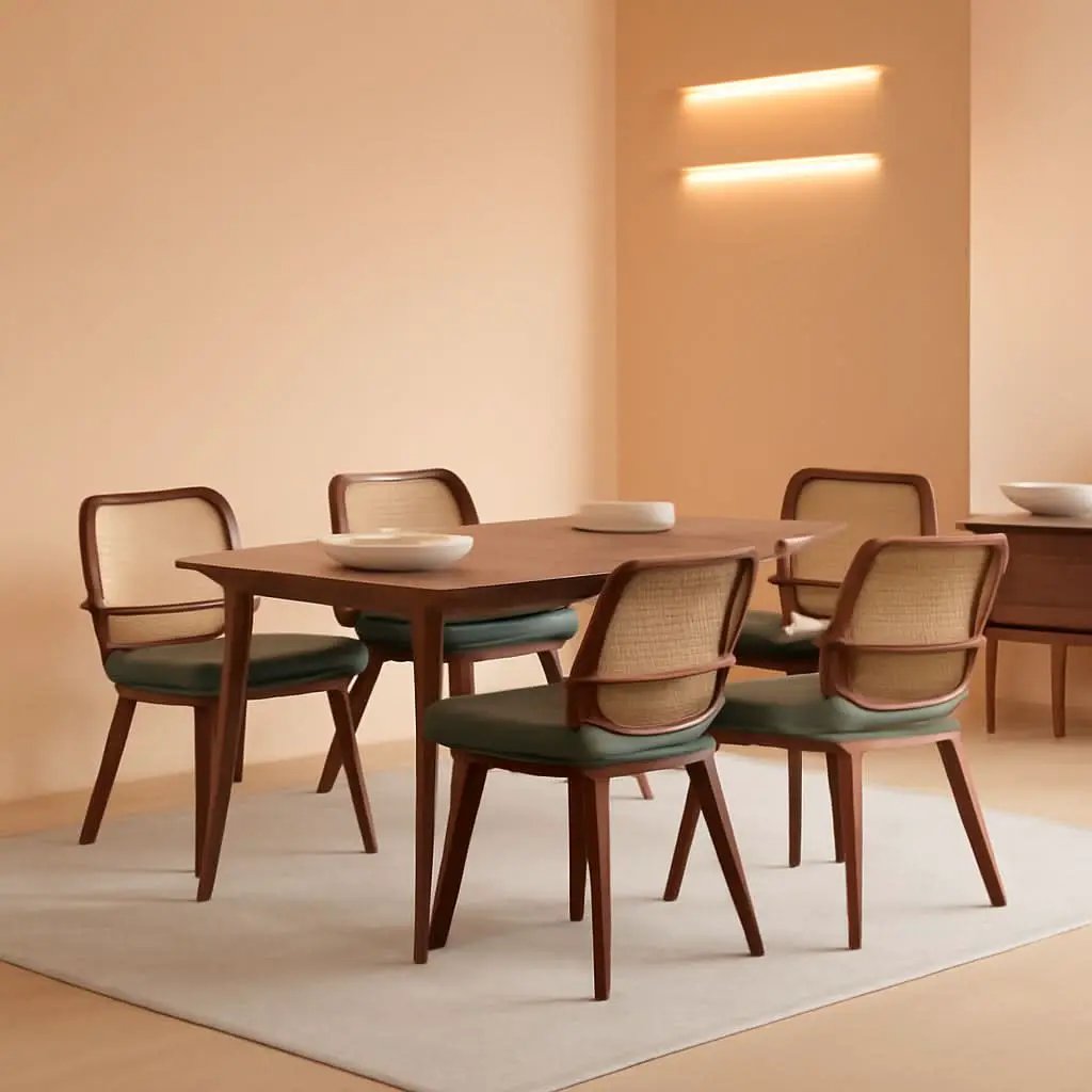 Set Midcentury Green Rattan Bentwood Dining Chairs from PriceLows™