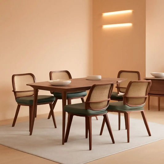 Set Midcentury Green Rattan Bentwood Dining Chairs from PriceLows™