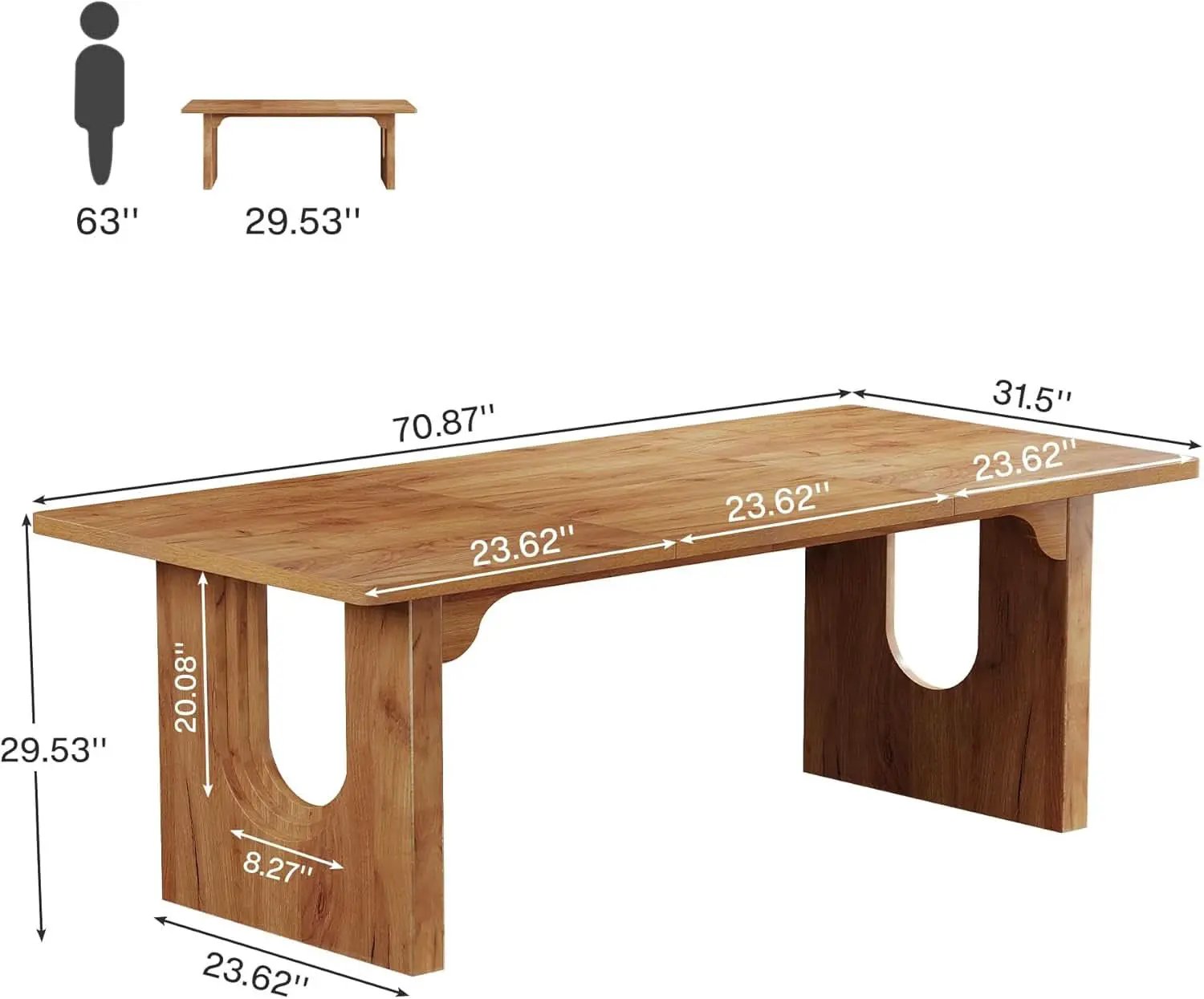 Dining Table 71 Inch Rustic Brown With Wood Pedestal from PriceLows™