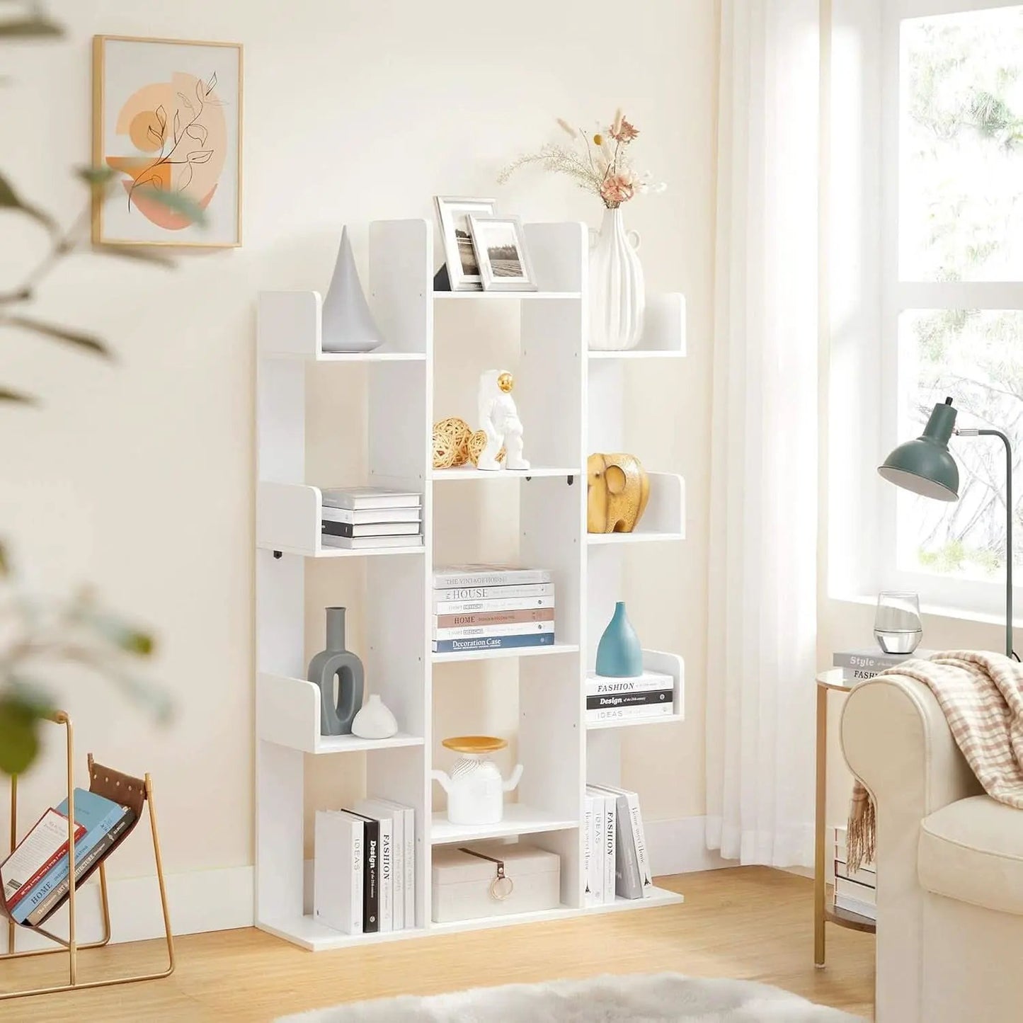 Tree Shaped Bookcase Freestanding White 13 Shelves Storage from PriceLows™