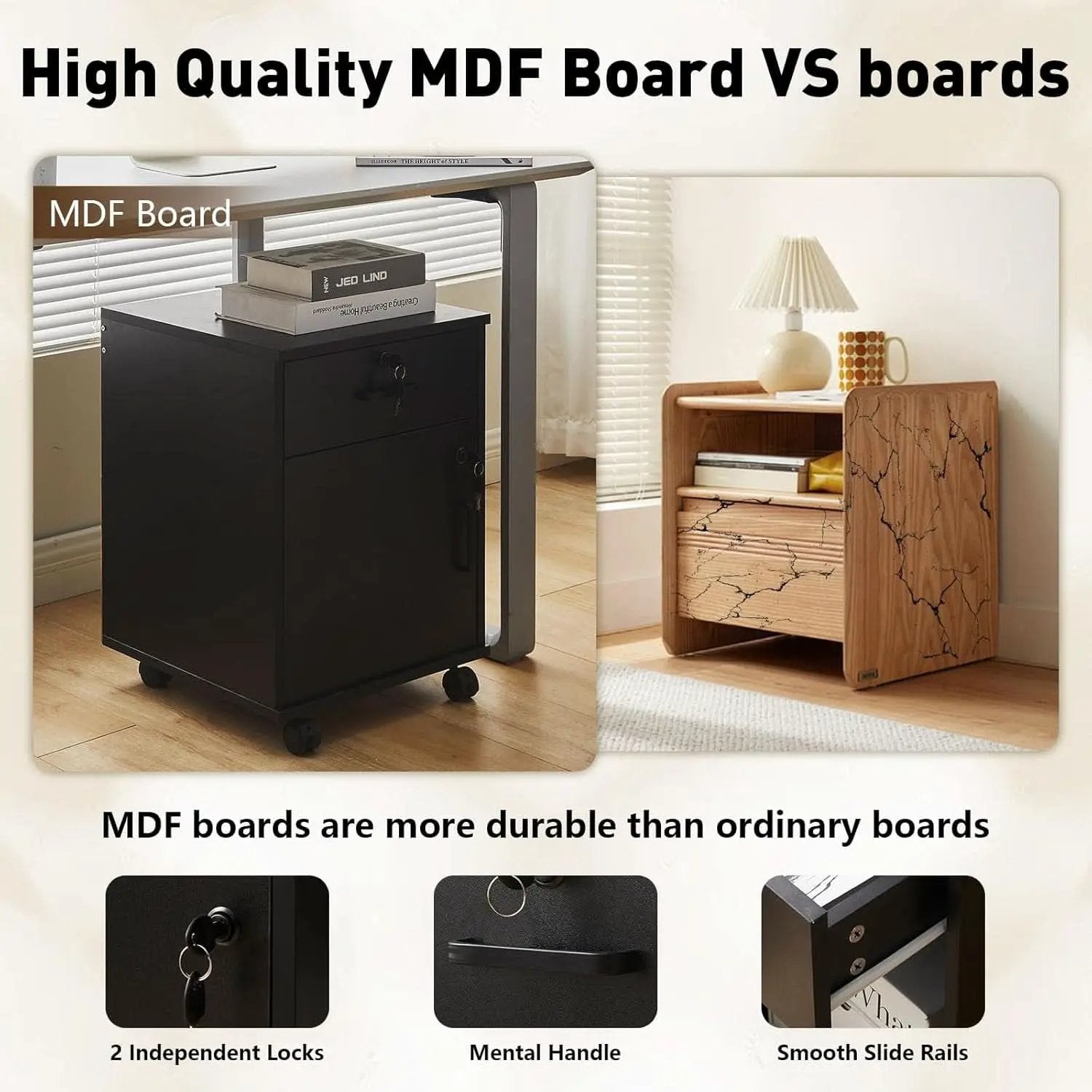 Mobile File Cabinet With Lockable Drawer And Four Wheels Black from PriceLows™