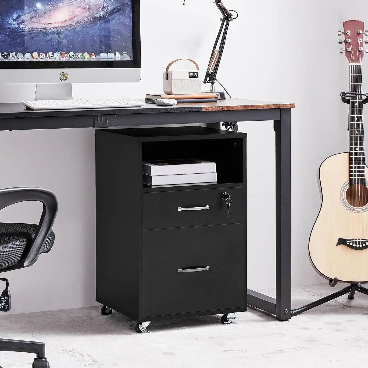 Black Under Desk File Cabinet 2 Drawers Lockable Wheels from PriceLows™