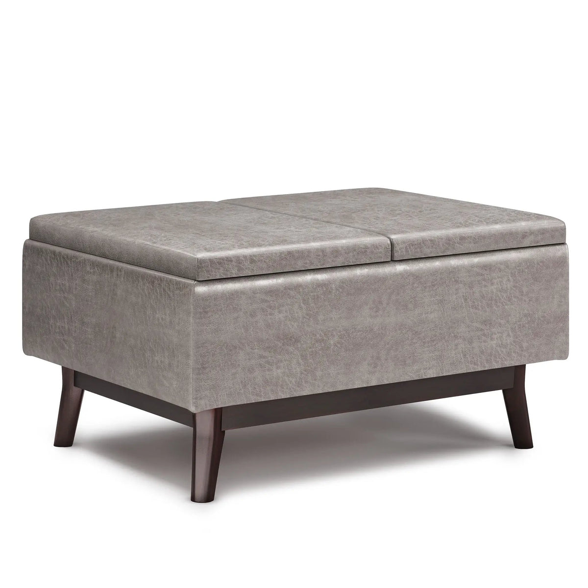 Owen Tray Top Coffee Table Ottoman | Upholstered Storage | Two Flip Over Serving Trays | Small Size
