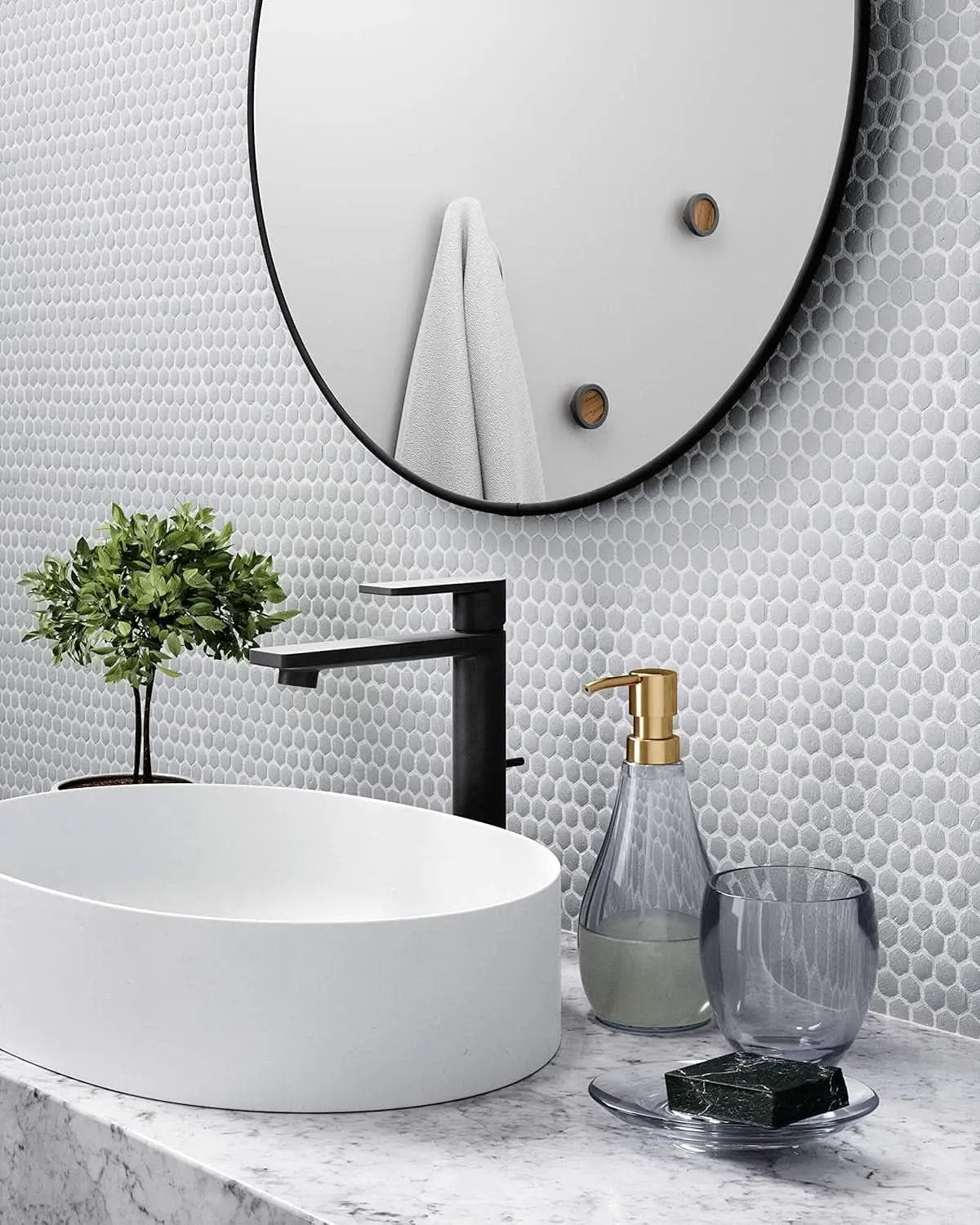 34 Inch Circle Mirror Titanium Finish For Entryways from PriceLows™