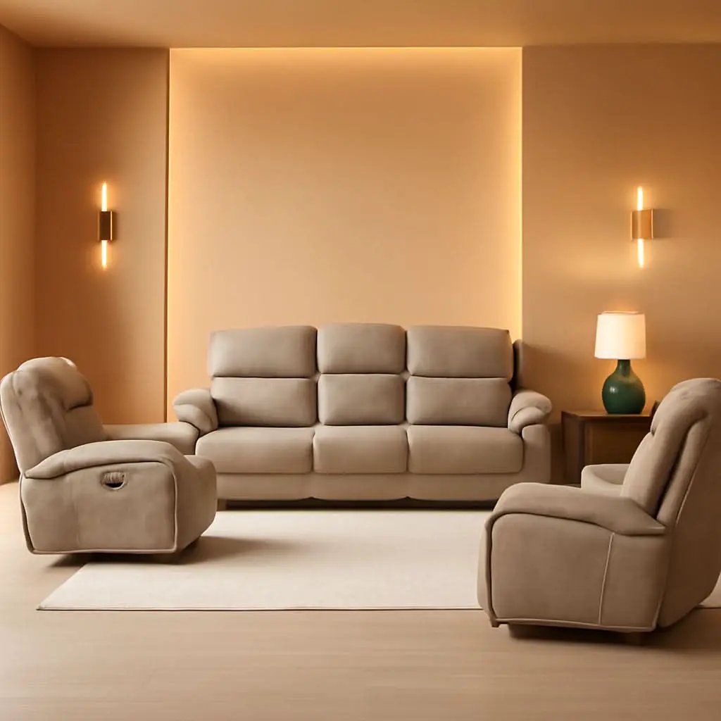 Polished Microfiber Manual Reclining Sofa Set Brown 3 Piece from PriceLows™