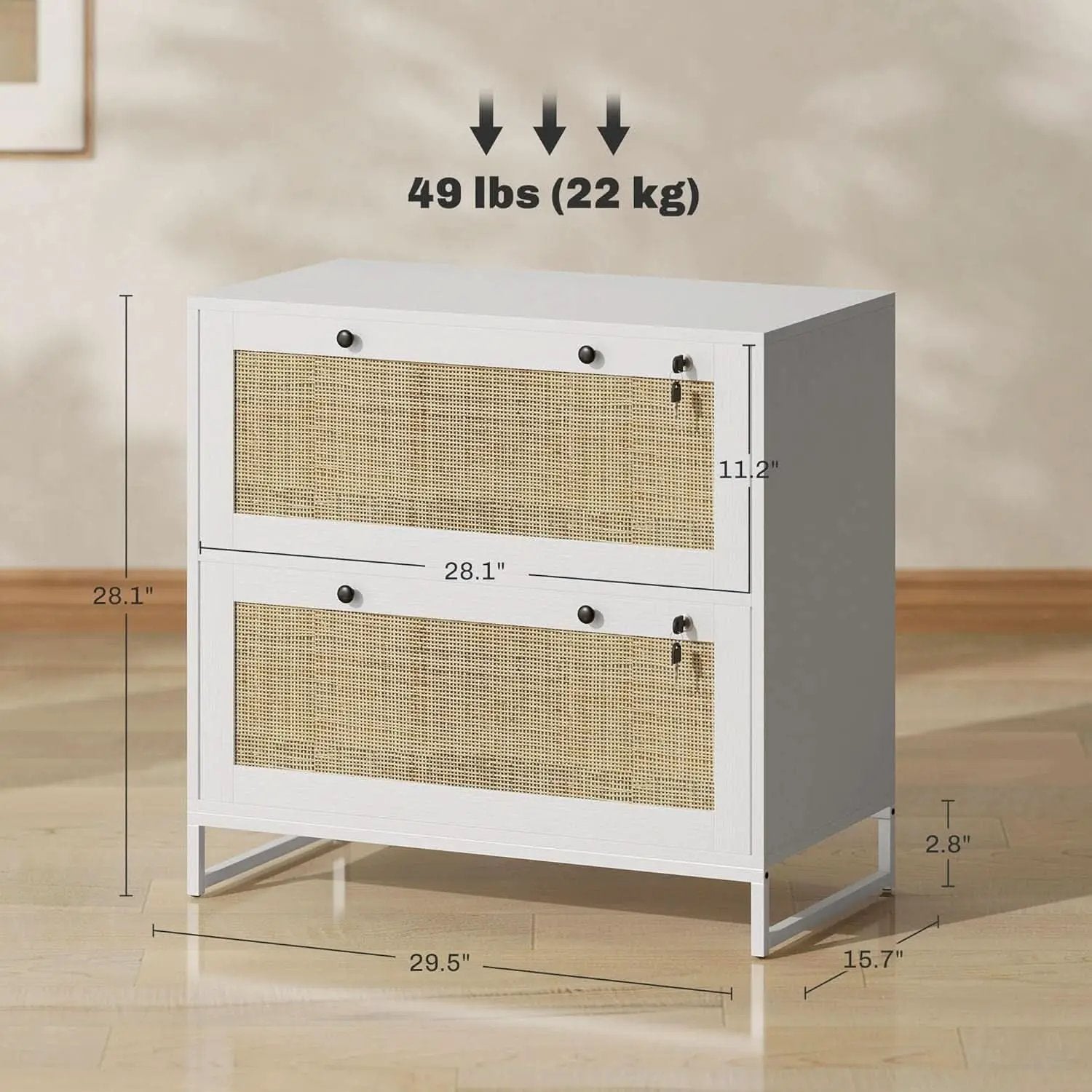 White Rattan 2 Drawer Locking Lateral File Cabinet from PriceLows™