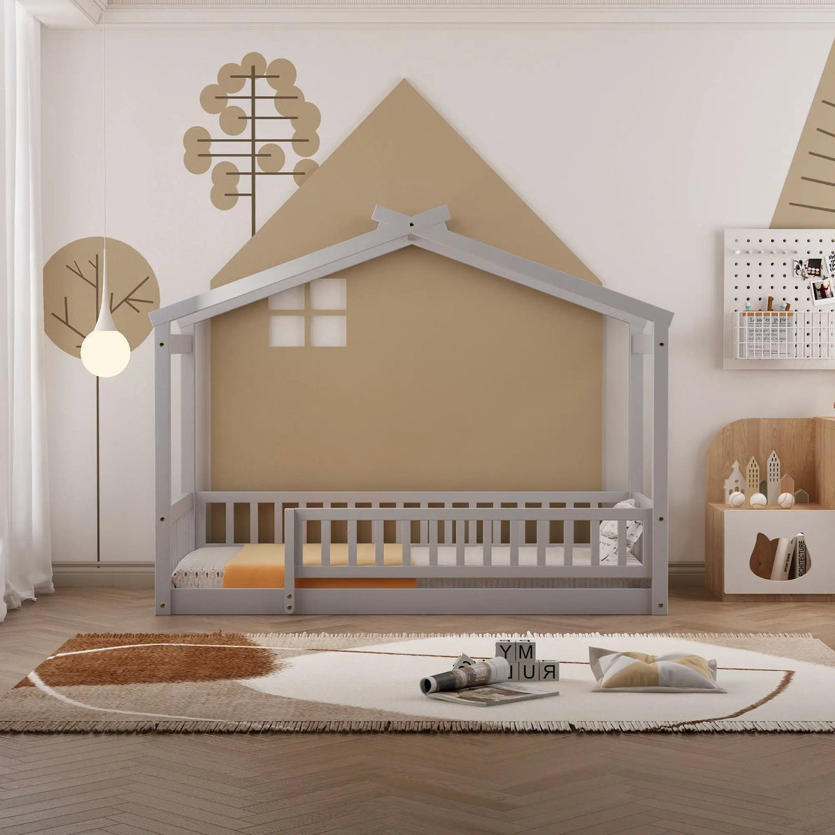 Kids Bed Frame | Playhouse Design | Roof And Fence | Toddler Size
