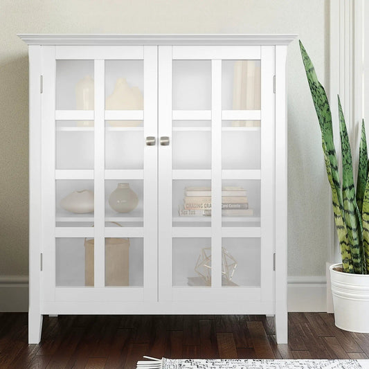 Acadian Storage Cabinet | Medium Handcrafted Solid Wood | Two Glass Doors | Two Adjustable Shelves