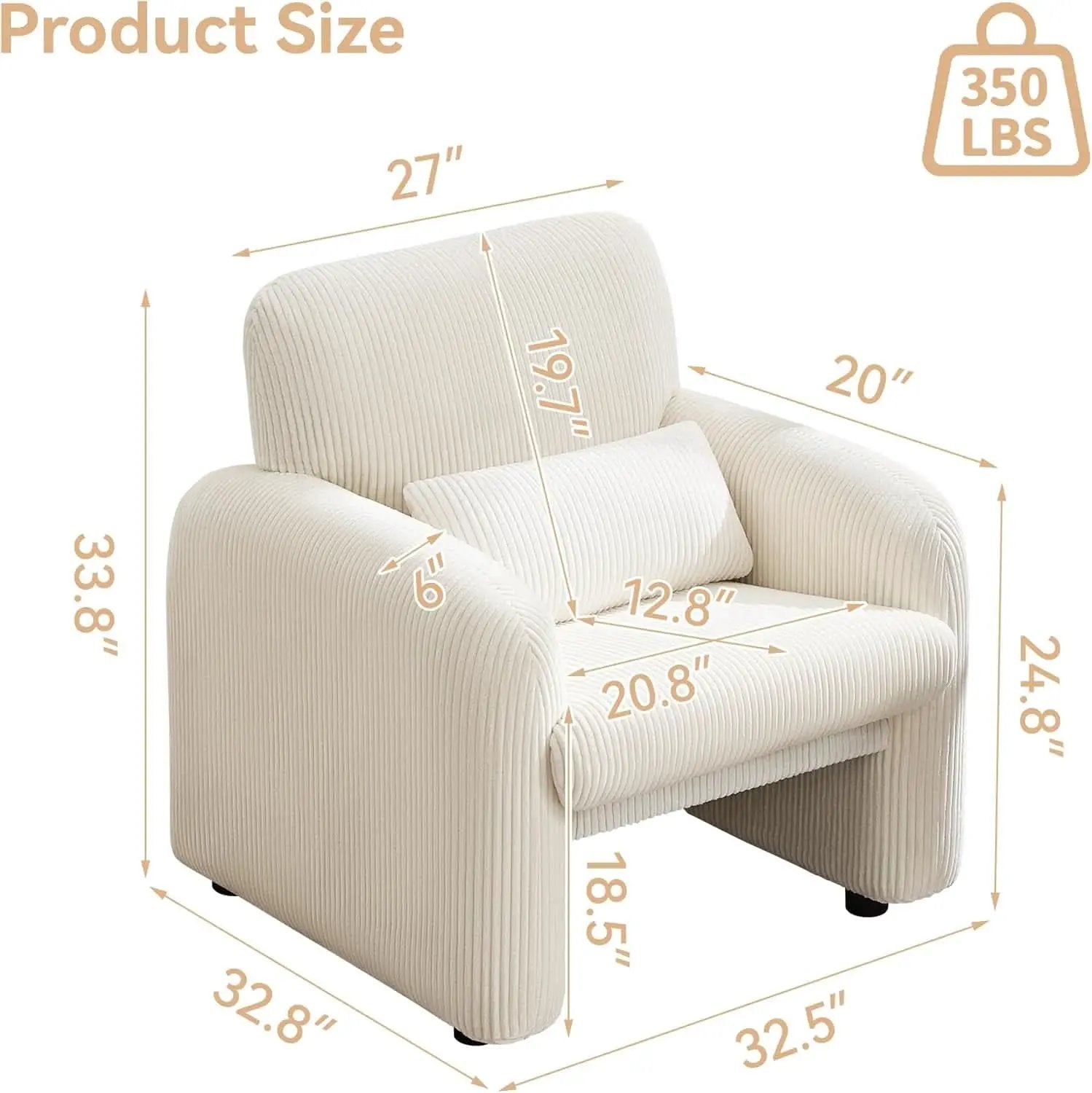 Corduroy Upholstered Accent Chair White Lumbar Pillow from PriceLows™