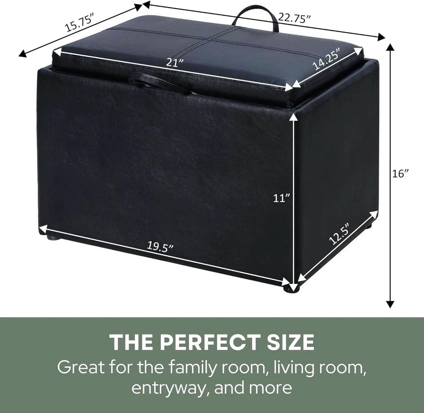 Accent Storage Ottoman 22 Point 75 Inches Charcoal Jet Black from PriceLows™