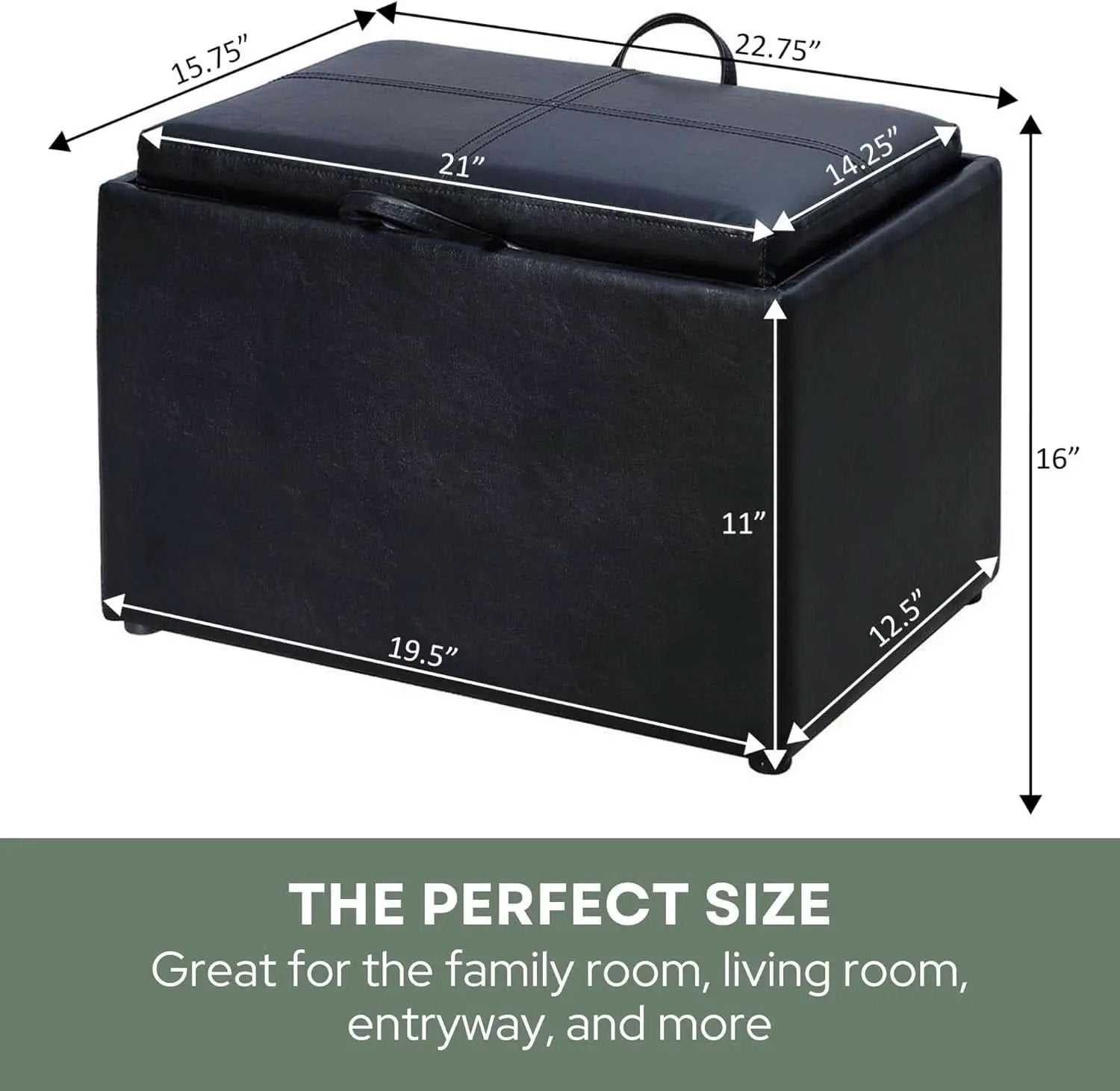 Accent Storage Ottoman 22 Point 75 Inches Charcoal Jet Black from PriceLows™