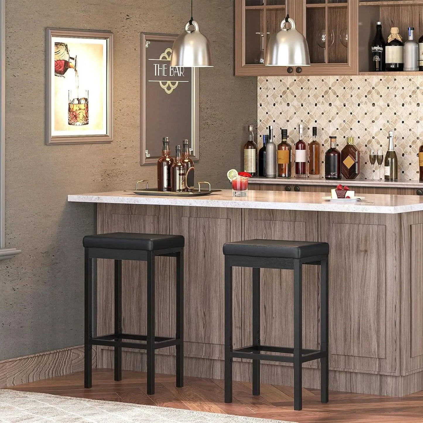 Black 24.8-Inch Bar Stools Set Of 2-Inch Thick Upholstery from PriceLows™