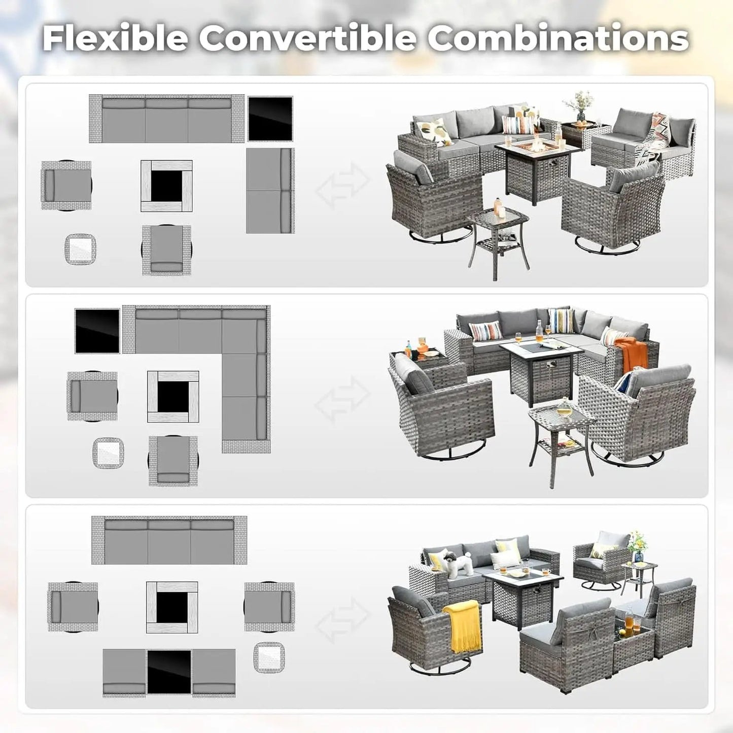 Modular Outdoor Wicker Sofa Set with Fire Pit from PriceLows™