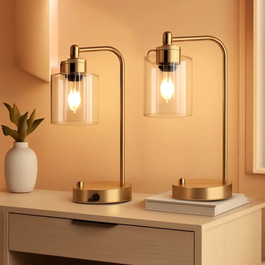 Set Of 2 Gold Table Lamps With 2 USB Ports Dimmable from PriceLows™