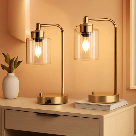 Set Of 2 Gold Table Lamps With 2 USB Ports Dimmable from PriceLows™