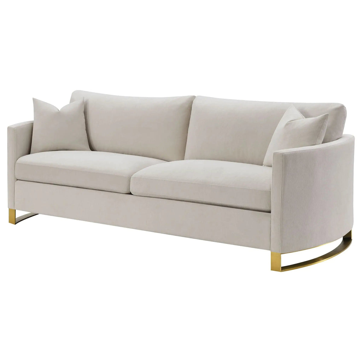 Corliss Upholstered Curved Track Arm Sofa | 91 x 36.5 x 36 in | Velvet & Stainless Steel | Beige