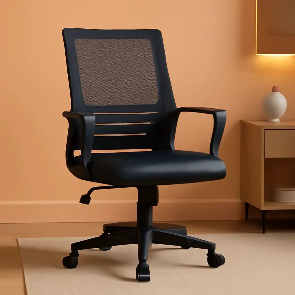 Ergonomic Office Chair Leather Seat Mesh Back Black With Lumbar Support from PriceLows™