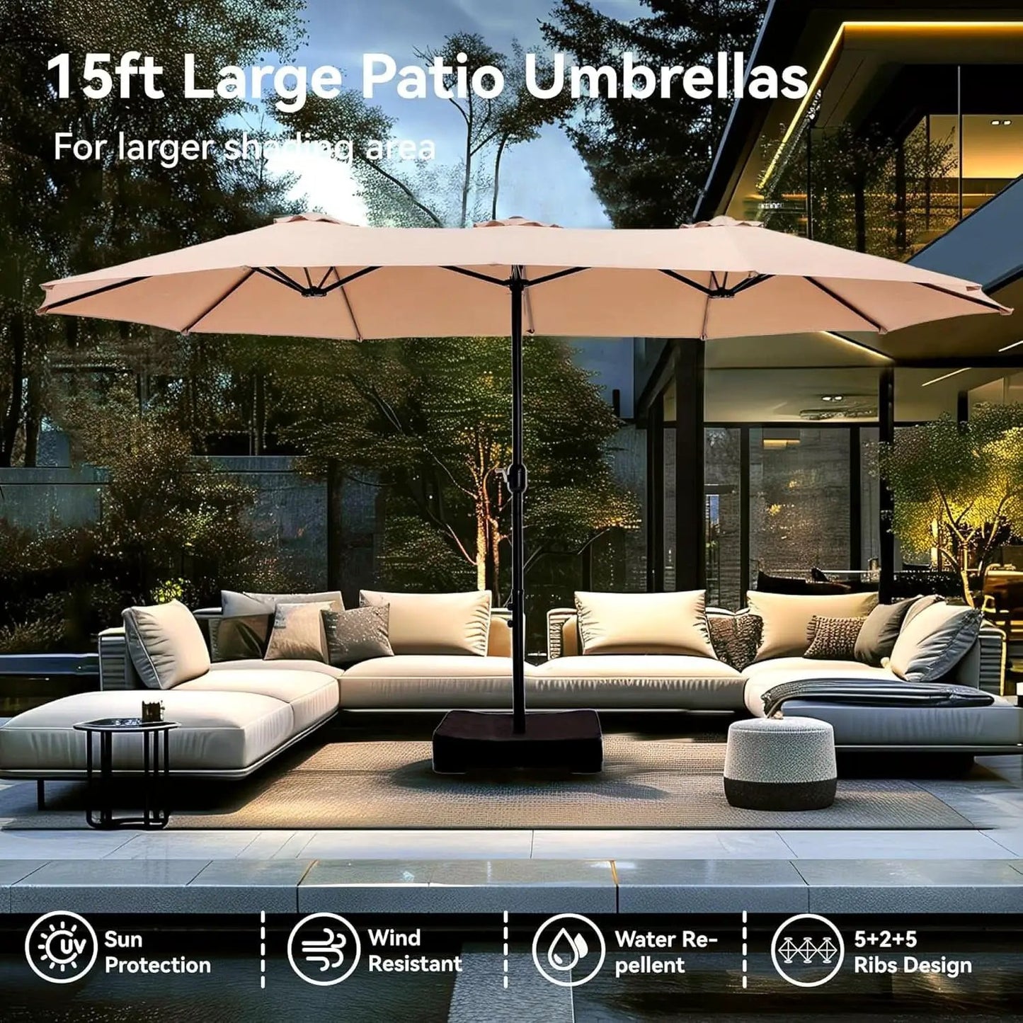 15 Foot Double Sided Patio Umbrella For Outdoor Shade from PriceLows™