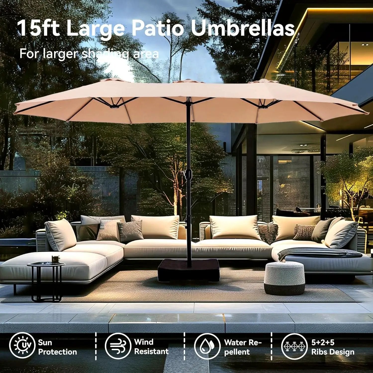 15 Foot Double Sided Patio Umbrella For Outdoor Shade from PriceLows™