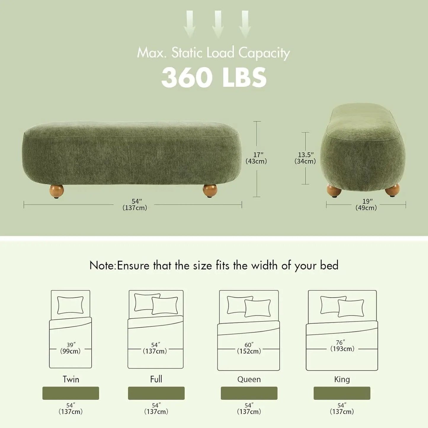 54-Inch Green Velvet EndOfBed Bench Cushioned Seat from PriceLows™