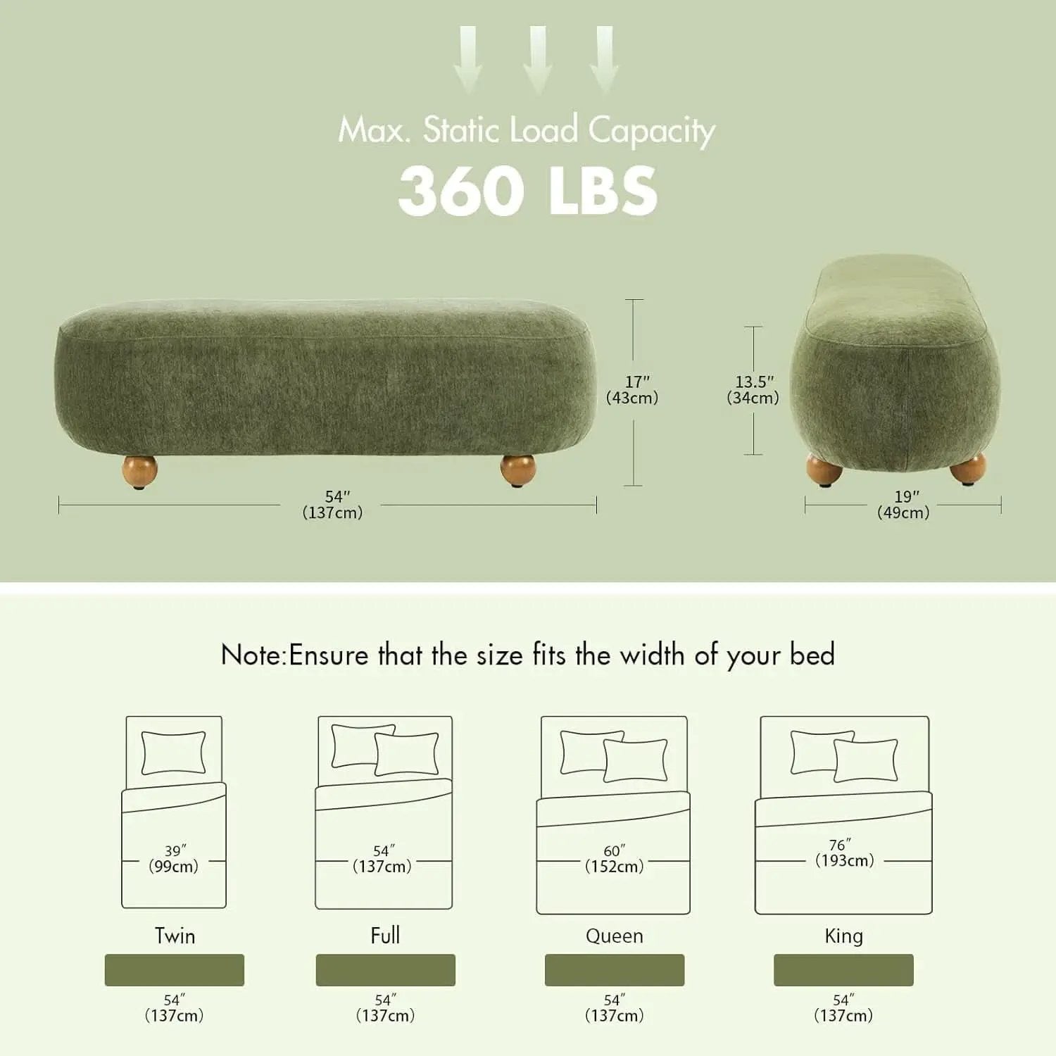 54-Inch Green Velvet EndOfBed Bench Cushioned Seat from PriceLows™