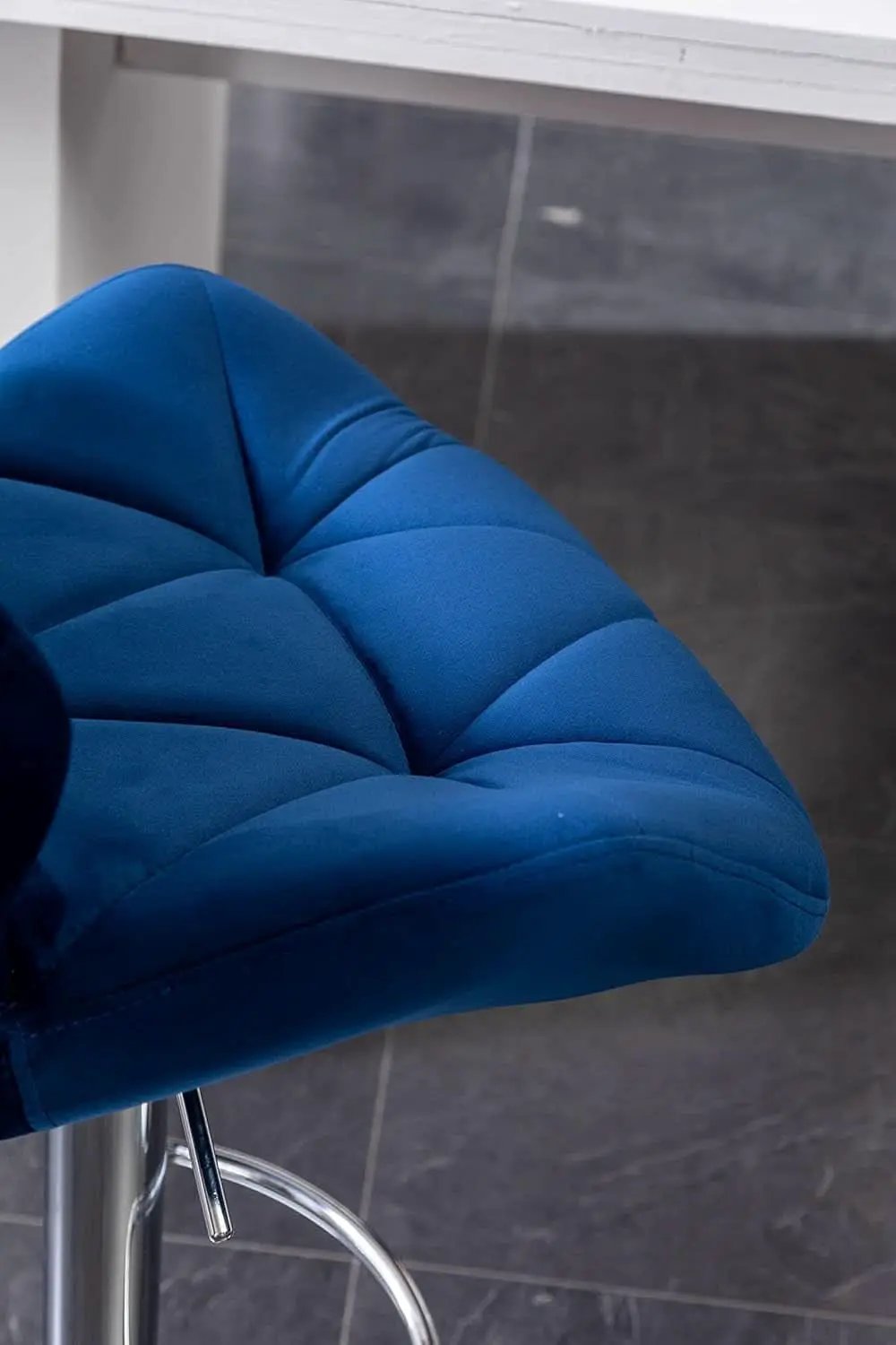 Velvet Diamond Tufted Swivel Barstools Blue Adjustable Height Set of 2 from PriceLows™