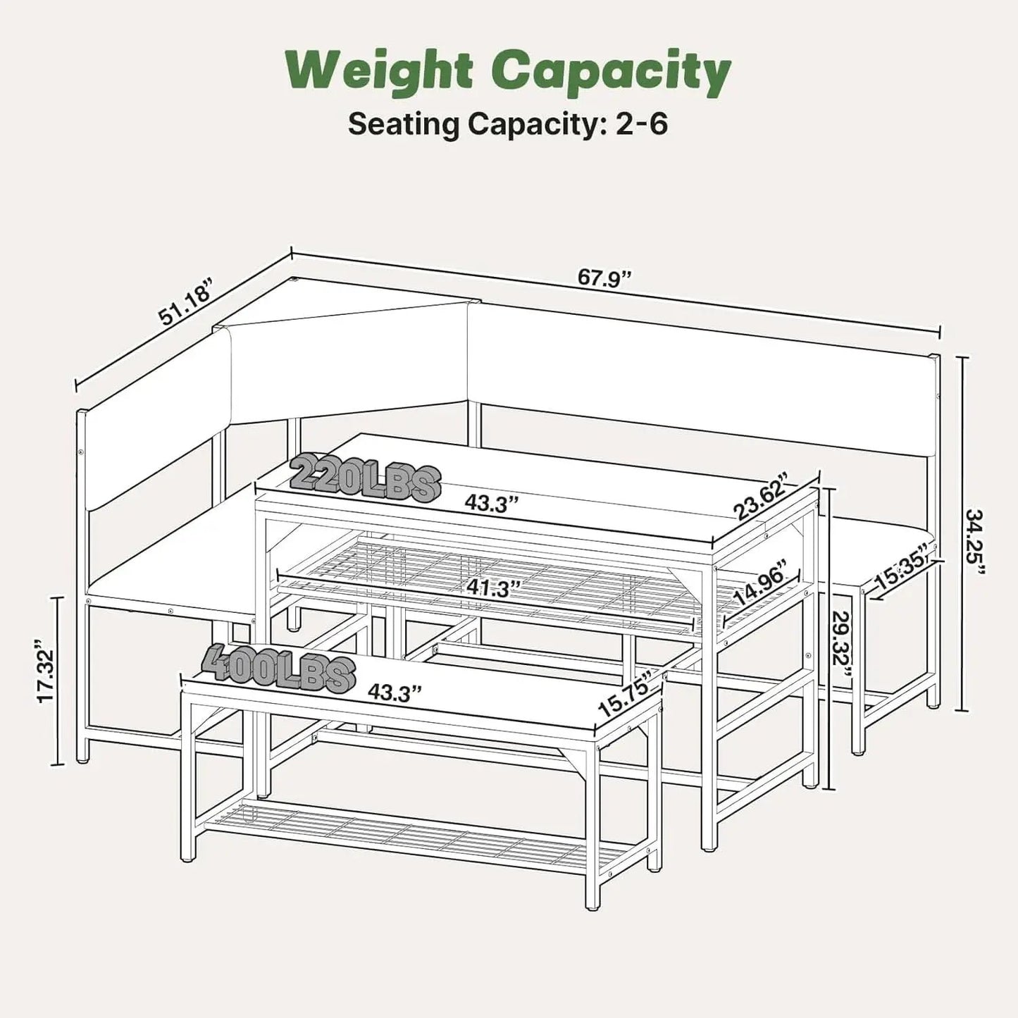 Corner Dining Table Set Space Saving Graphite Grey 4To6 from PriceLows™