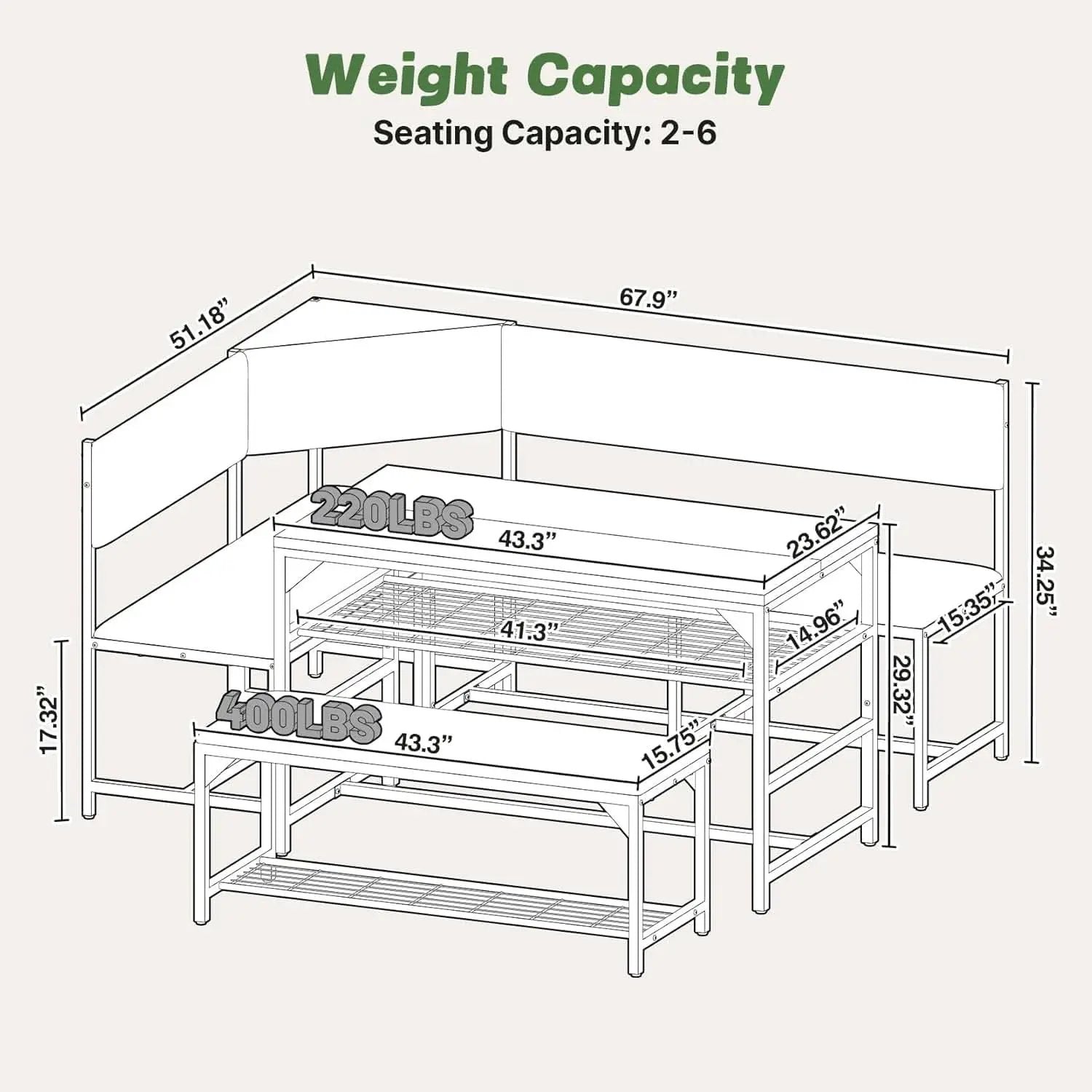 Corner Dining Table Set Space Saving Graphite Grey 4To6 from PriceLows™