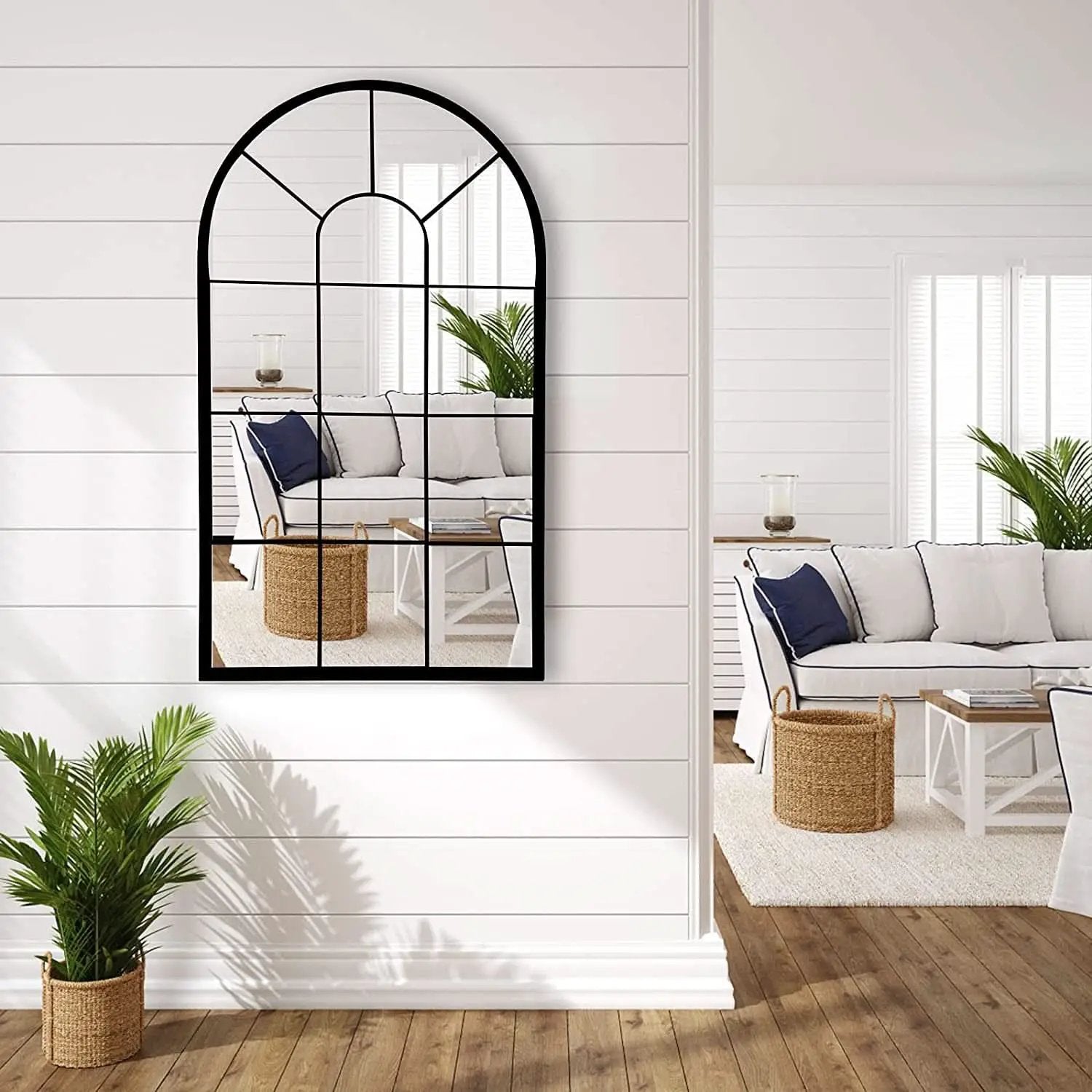 Wall Mirror Black Arched Farmhouse 41.3 x 24 x 1 Inches from PriceLows™