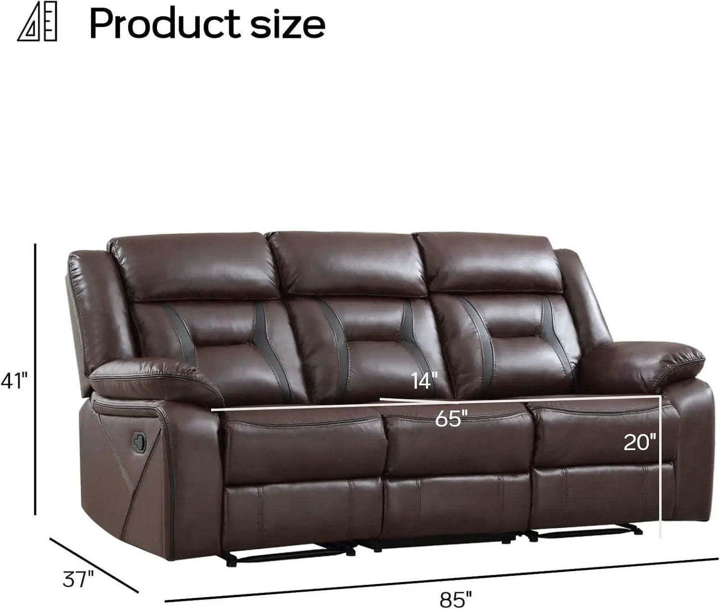 Three Seat Manual Reclining Sofa Dark Brown Faux Leather from PriceLows™