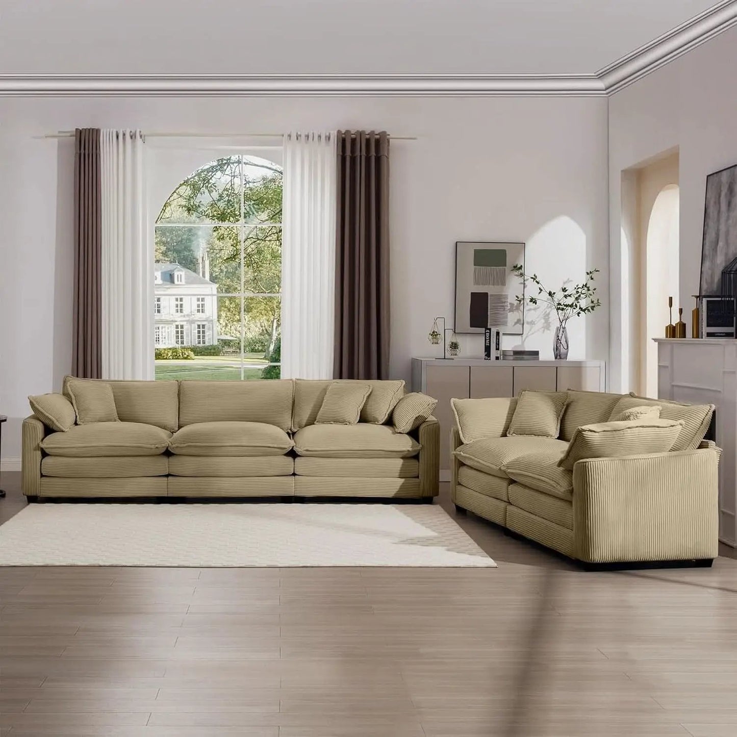 Oversized 2 Piece Sofa Set Camel 3 Seater And Loveseat from PriceLows™