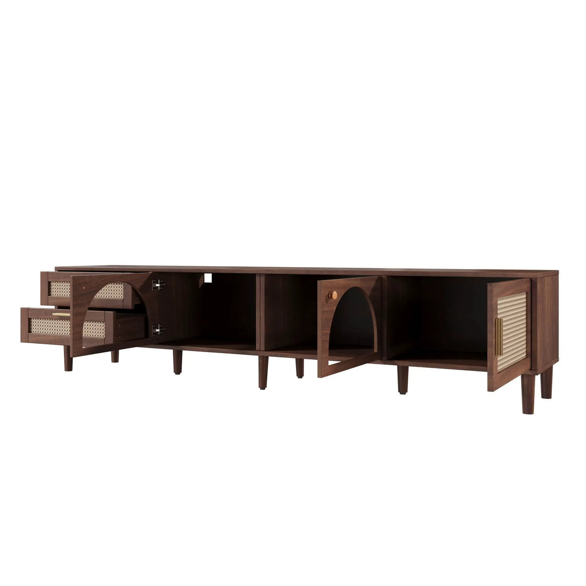 TV Stand | App Controlled LED Lights | Rattan Door Storage | Large TV
