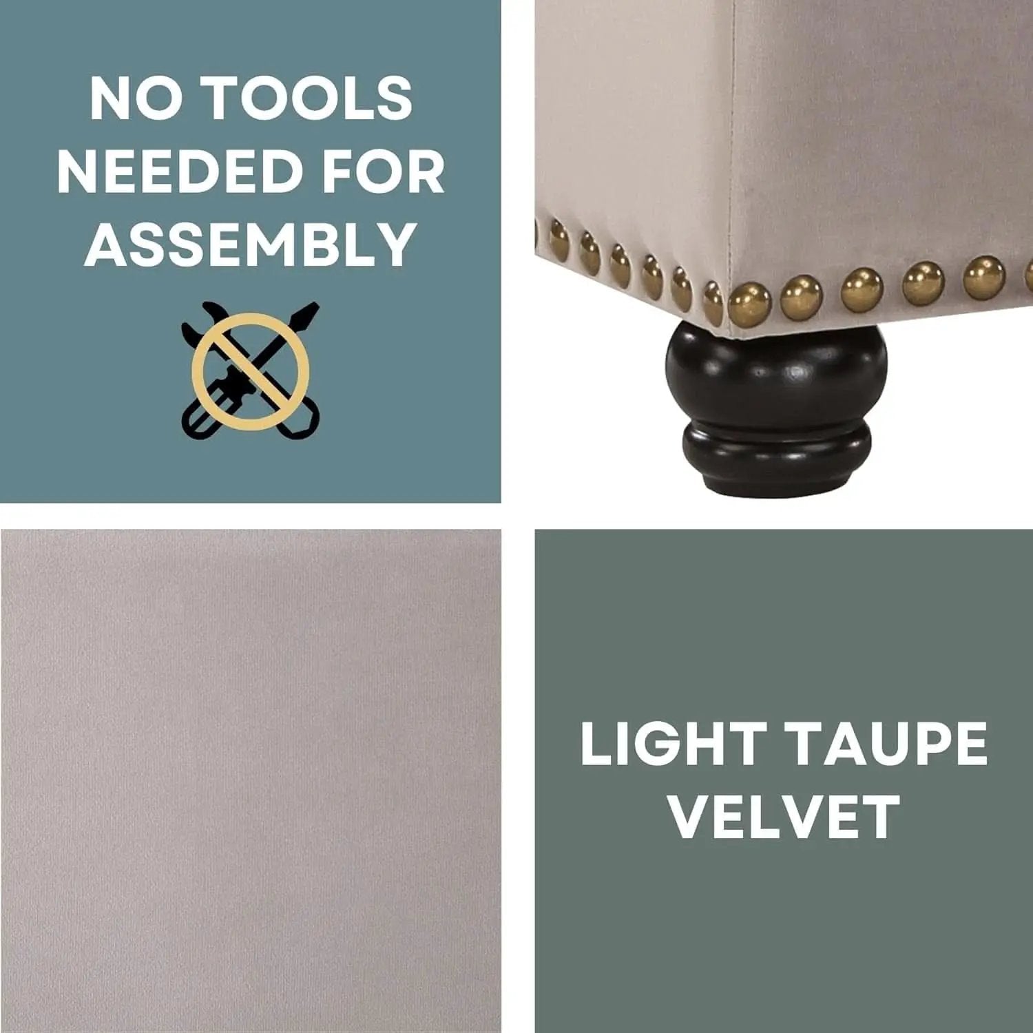 24 Inch Velvet Textured Light Taupe Storage Ottoman from PriceLows™