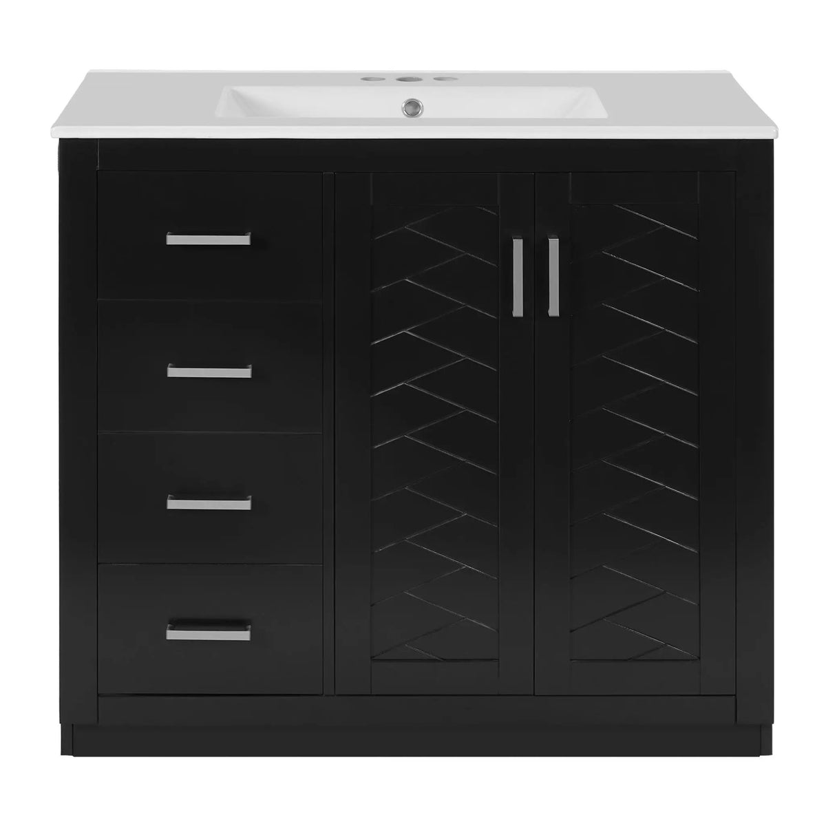 36 Inch Bathroom Vanity | Ceramic Sink Combo | 3 Drawers | Soft Closing Doors