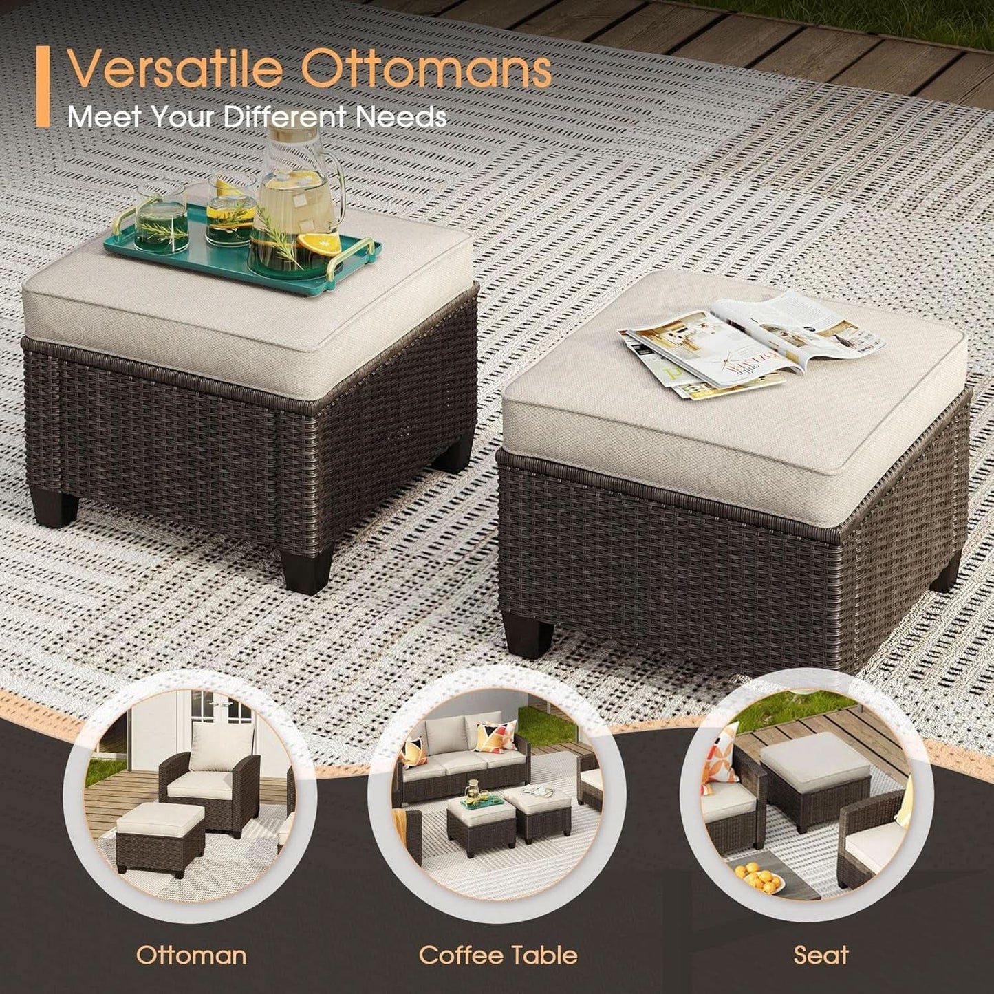 8 Piece Patio Furniture Set with Firepit and Cushions from PriceLows™