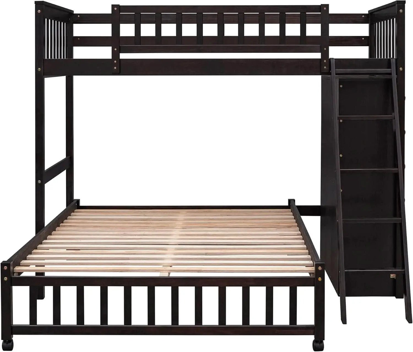 Twin Over Full Bunk Bed With Storage Solid Wood Espresso from PriceLows™